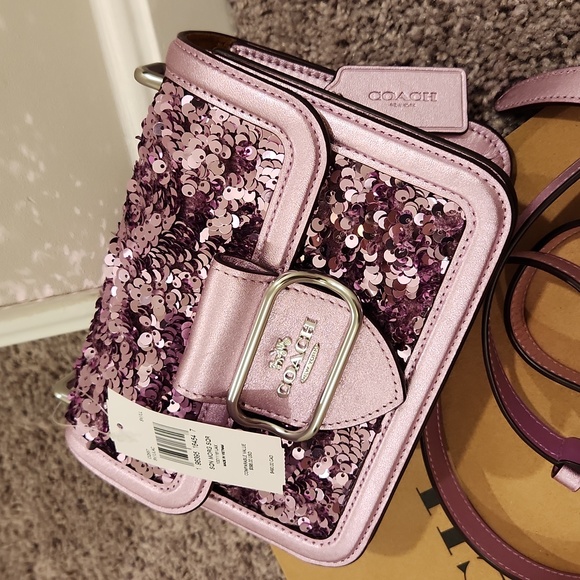 SOLD OUT NWT Coach Lilac Sequin Morgan Square Crossbody bag - Picture 14 of 16